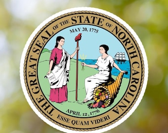North Carolina-klistermärke med statlig sigill tillverkat med vinyl, dekal för bok, bärbar dator, bil, vattenflaska, hjälm, verktygslåda, ...