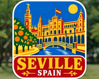 Seville Sticker, Plaza de Espana Spain Travel Decal, Waterproof Vinyl Laptop and Water Bottle Sticker, Souvenir Gift for Travelers