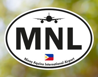 Adesivo oval vintage para bagagem do aeroporto MNL Ninoy Aquino, Filipinas, à prova d'água, para mala, carro, livro