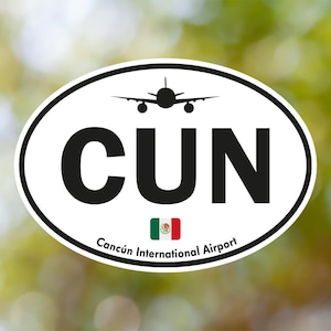 CUN Cancún Sticker Oval Vintage, Mexico Airport Luggage Sticker Waterproof for Suitcase, Car, Book, Water Bottle, Helmet, Toolbox