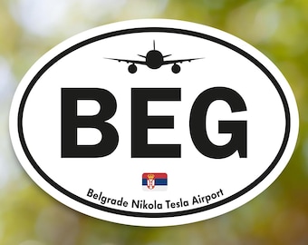 Adesivo oval vintage para bagagem do aeroporto Nikola Tesla de Belgrado BEG, adesivo à prova d'água para mala, carro, livro e garrafa de água