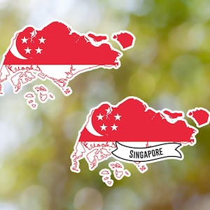 Singapore Sticker Country Shaped Waterproof for Laptop, Car, Book, Water Bottle, Helmet, Toolbox
