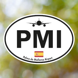 Palma de Mallorca Sticker Oval Vintage, Spain Airport Luggage Sticker Waterproof for Suitcase, Car, Book, Water Bottle, Helmet, Toolbox