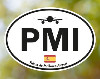 Palma de Mallorca Sticker Oval Vintage, Spain Airport Luggage Sticker Waterproof for Suitcase, Car, Book, Water Bottle, Helmet, Toolbox