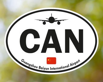 PEK Guangzhou Baiyun Sticker Oval Vintage, China Airport Luggage Sticker Waterproof for Suitcase, Car, Book, Water Bottle, Helmet, Toolbox