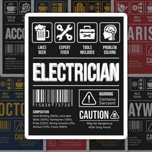 Electrician Sticker Waterproof, Job Sticker for Laptop Car, Book, Water Bottle, Helmet, Travel Bag, ...