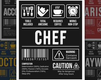 Chef Sticker Waterproof, Job Sticker for Laptop Car, Book, Water Bottle, Helmet, Travel Bag, ...