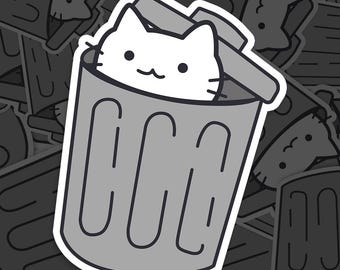 Vuilnisbak Kat Meme Sticker, Kattensticker voor Laptop, Auto, Boek, Waterfles, Helm, Reistas, ...
