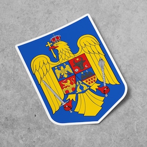 Romania Coat of Arms Sticker, Vinyl Decal, for Laptop Car, Book, Water Bottle, Helmet, Travel Bag, ...