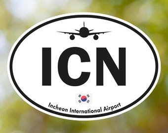 Adesivo oval vintage para bagagem do Aeroporto Internacional de Incheon da ICN, adesivo à prova d'água para mala, carro, livro e garrafa d'água