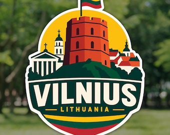 Vilnius Sticker, Gediminas Tower Lithuania Travel Decal, Waterproof Vinyl Laptop and Water Bottle Sticker, Souvenir Gift for Travelers