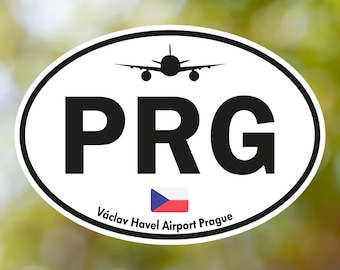 Prague Sticker Oval Vintage, Czech Republic Airport Luggage Sticker Waterproof for Suitcase, Car, Book, Water Bottle, Helmet, Toolbox