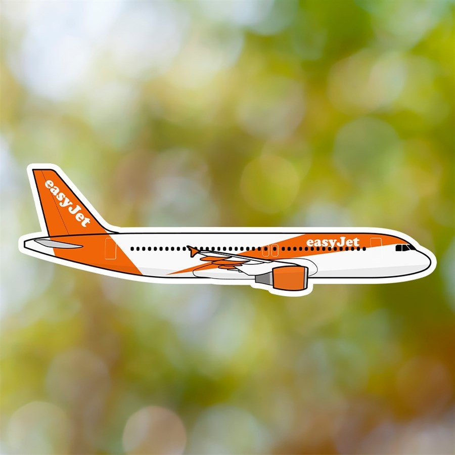 Airbus A320 Sticker, EasyJet Airlines Airplane Sticker Waterproof for Suitcase, Car, Book, Water Bottle, Helmet, Toolbox