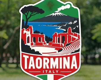 Taormina Sticker, Greek Theater Sicily Italy Travel Decal, Waterproof Vinyl Laptop and Water Bottle Sticker, Souvenir Gift for Travelers
