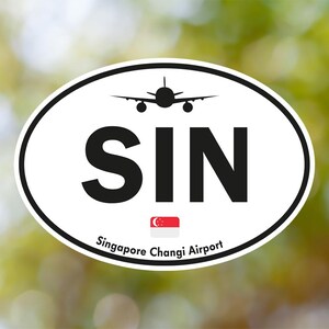 SIN Singapore Changi Airport Sticker Oval Vintage, Singapore Airport Luggage Sticker Waterproof for Suitcase, Car, Book