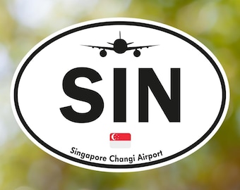 Adesivo oval vintage para bagagem do aeroporto de Singapura Changi, à prova d'água para mala, carro, livro
