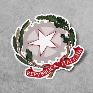 Italy Coat of Arms Sticker, Vinyl Decal, for Laptop Car, Book, Water Bottle, Helmet, Travel Bag, ...