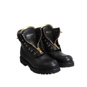 Balmain Black and Gold Leather Taiga Boots  Trendy boots, Lace boots, Lace  up combat boots