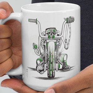 Frankenstein Cruisin Skeleton, Spooky Themed Large Coffee Mugs