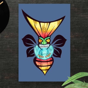 Rebel Aesthetic Art-Printed Poster, &quot;Crazy Tiki Bee&quot;, Unconventional Gift