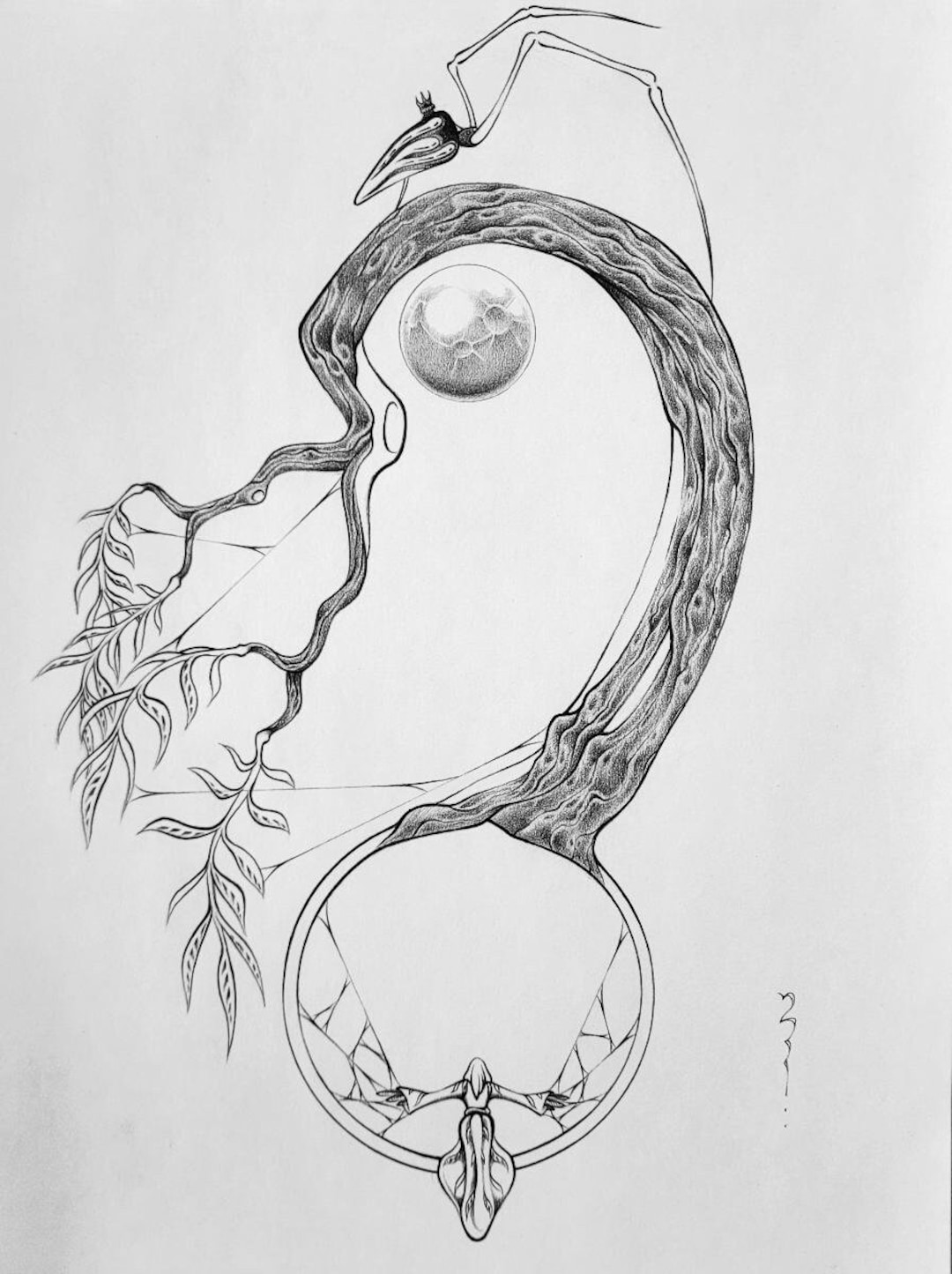 Dark Fantasy Aesthetic Pencil Drawing Original, 9x12 Inch Signed Wall