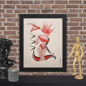 Gerahmtes Tattooed Mermaid Original Kunstwerk