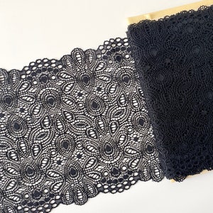stretch lace, black stretch lace, lingerie fabric, delicate wide lace, 1 yard