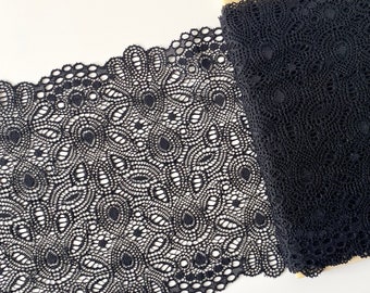 stretch lace, black stretch lace, lingerie fabric, delicate wide lace, 1 yard