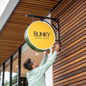 Custom Round Hanging Blade Sign, Wall Mounted Storefront Blade Sign, Outdoor Business Signage, Double Sided Logo Sign, Small Business Sign
