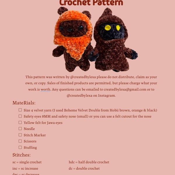 Interchangeable Ewok and Jawa crochet pattern **Digital File Only**