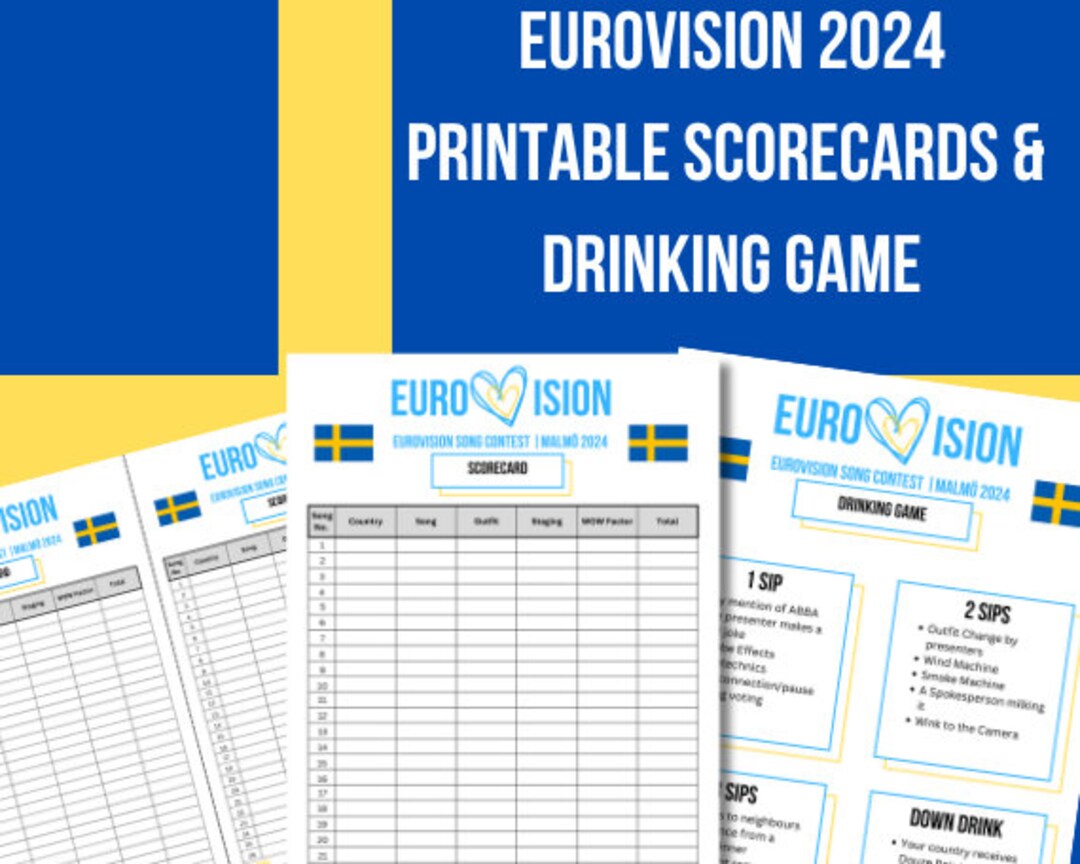 Eurovision 2024 Scorecards & Drinking Game Party Pack for Eurovision