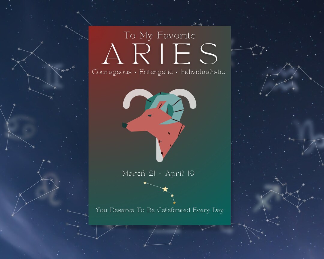 Aries Zodiac Card Happy Birthday Canva Invitation | Printable Instant