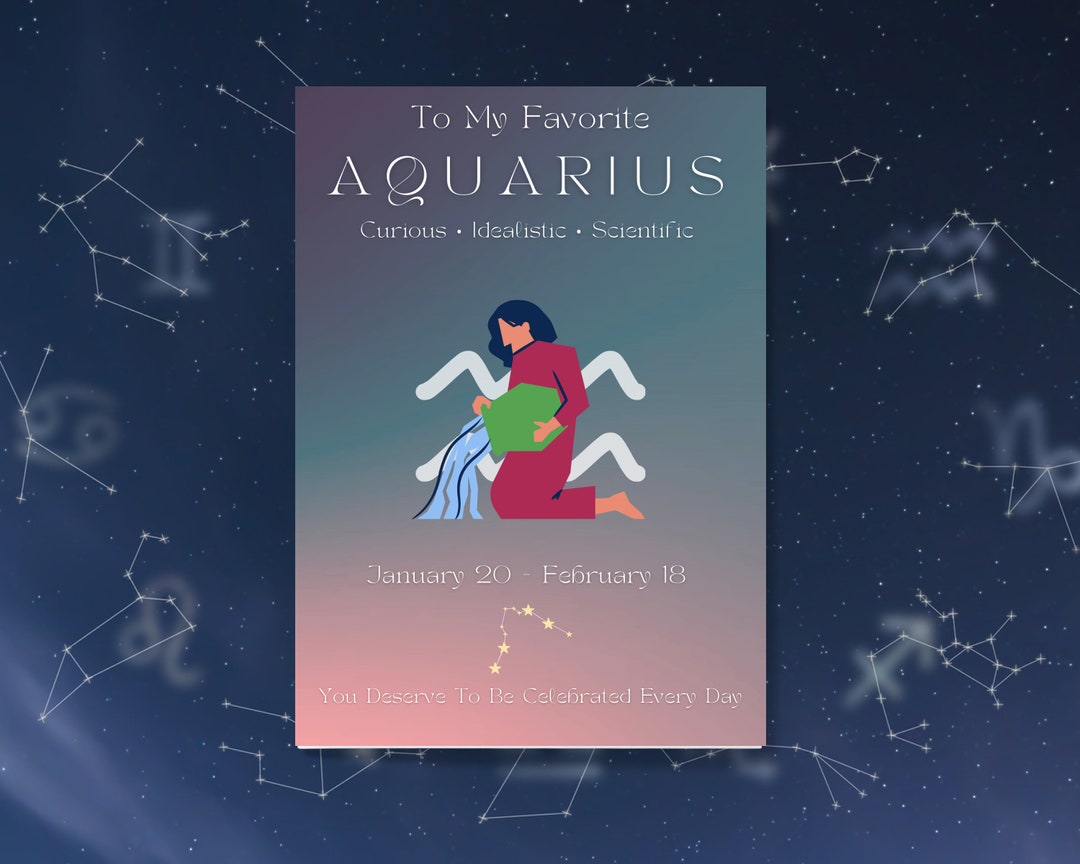 Aquarius Zodiac Card Happy Birthday Canva Invitation | Printable ...