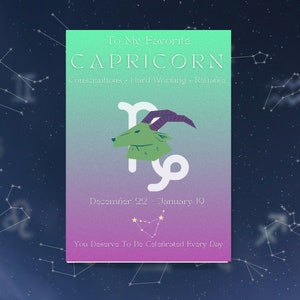 Steenbok Zodiac Card Gelukkige Verjaardag Canva Uitnodiging | Afdrukbare directe download | Bewerkbare sjabloon | Doe-het-zelf | Mobiele telefoon Tekst E-mail SMS