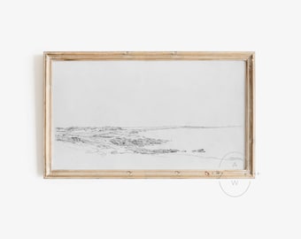 Frame TV Art Coastal Black and White Landscape Drawing