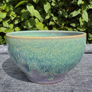 Handmade Ceramic bowl, breakfast bowl, purple and green