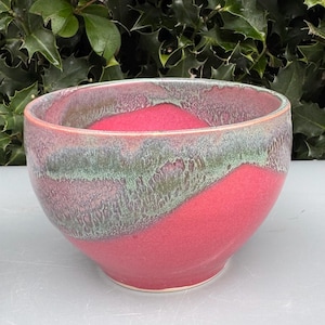Handmade Ceramic bowl, breakfast bowl, pink and green