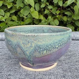Handmade Ceramic bowl, breakfast bowl, purple and green
