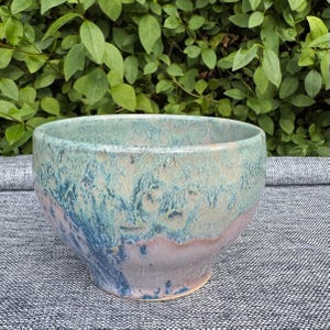 Handmade Ceramic bowl, breakfast bowl, pink speckled and green