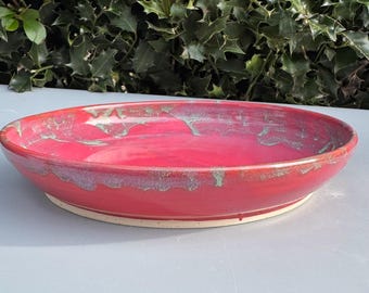 Cuenco para pasta rosa hecho a mano: plato ancho de cerámica torneada con rueda
