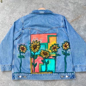 Hand-Painted Sunflower Denim Jacket – One-of-a-Kind Wearable Art