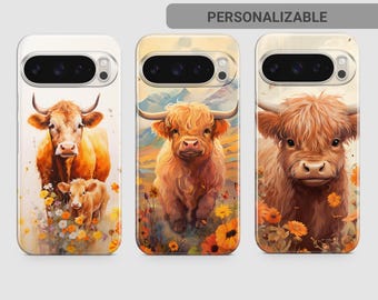 Funda para teléfono Highland Cow, bonita funda de animal compatible con Google Pixel 10 Pro XL 9 8 7 6 Pro 6A 3XL 5 4, iPhone 17 16, Samsung A15 S25 Ultra