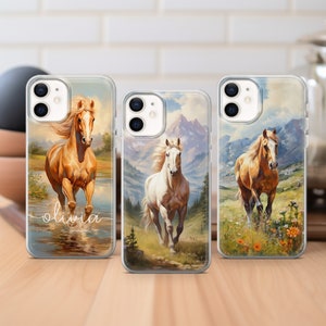 Pferd Handyhülle mit Namen personalisiert, passend für iPhone 17 16 15 14 13 12 Pro Max Xr 7 8, Samsung S25 S24 S23 FE A16 A15 Note 20, Pixel 10,
