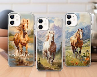 Horse Phone case Personalized name Cover fit for iPhone 17 16 15 14 13 12 Pro Max Xr 7 8, Samsung S25 S24 S23 FE A16 A15 Note 20, Pixel 10