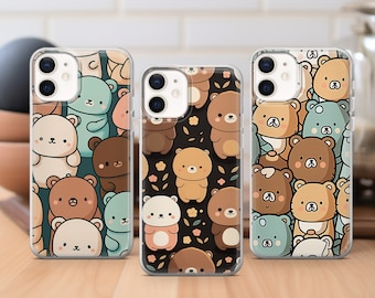 Korean phone case Cute Kawaii Bear cover fit for iPhone 17 16 15 14 13 12 Pro Max Xr 7 8, Samsung S25 S24 S23 FE A17 A16 Note 20, Pixel 10