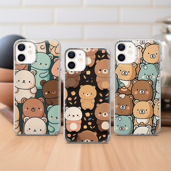 Korean phone case Cute Kawaii Bear cover fit for iPhone 15 14 13 12 11 Pro Max Xr 7 8 Plus, Samsung S24 S23 S22 FE A14 A15 Note 20, Pixel 7