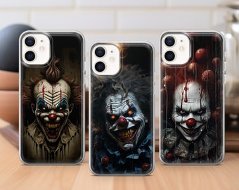 Horror Phone Case Clown Halloween cover fit for iPhone 17 16 15 14 13 12 Pro Max Xr 7 8, Samsung S25 S24 S23 FE A17 A16 Note 20, Pixel 10 7