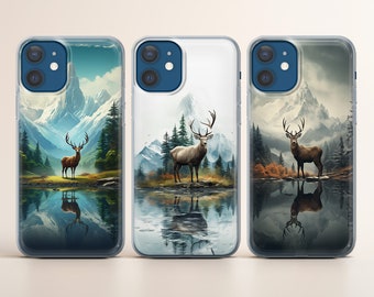 Hjorttelefonskal Berg Sjö Skog fodral passar iPhone 17 16 15 14 13 12 Pro Max Xr 7 8, Samsung S25 S24 S23 FE A17 A16 Note 20, Pixel 9