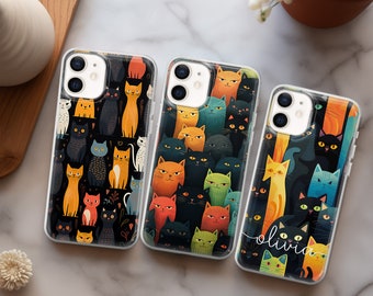 Cat Phone Case Funny Cute Kitty cover fit for iPhone 17 16 15 14 13 12 Pro Max Xr 7 8, Samsung S25 S24 S23 FE A17 A16 Note 20, Pixel 10 9