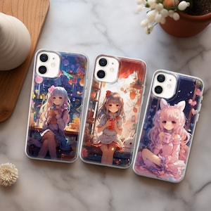 Anime Phone Case Cute Kawaii Girl cover fit for iPhone 17 16 15 14 13 12 Pro Max Xr 7 8, Samsung S25 S24 S23 FE A16 A15 Note 20, Pixel 10 7